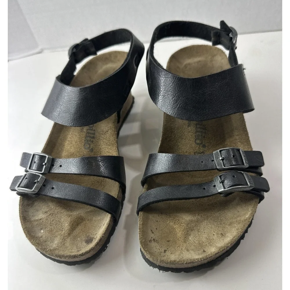 Birkenstock Papillio Ellen Wedge Sandals Women's 39 US 8 - 8.5 Black Strappy - Picture 4 of 12